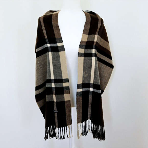 Burberry London Scarf Brown Tan Plaid Check Soft Fringe Cozy Winter Classic 66" - Picture 5 of 10